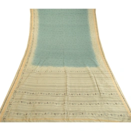 Sanskriti Vintage Sarees Pastel-Green Printed Pure Silk Sari Floral Craft Fabric, PR-62432