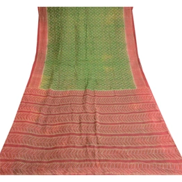 Sanskriti Vintage Green Bandhani Pure Silk Sarees Printed Sari 5Yd Craft Fabric, PR-57460