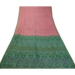 Sanskriti Vintage Sarees Pink Indian Pure Silk Printed Sari Floral Craft Fabric, PR-64329