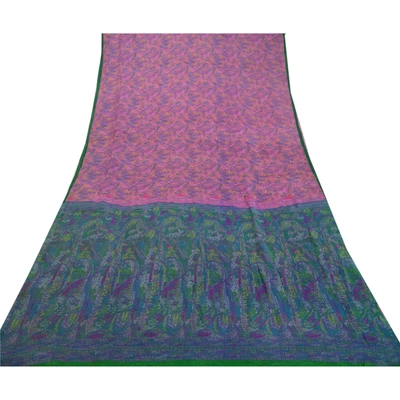 Sanskriti Vintage Purple Sarees 100% Pure Silk Printed Sari Floral Sewing Fabric, PR-57120