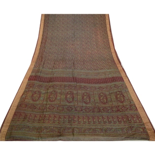 Sanskriti Vintage Sarees Purple 100% Pure Silk Printed Sari Soft Craft Fabric, PR-64335