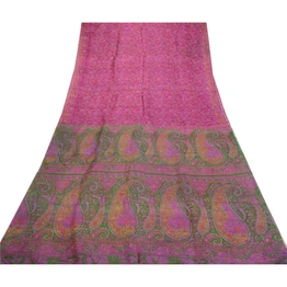 Sanskriti Vintage Sarees Indian Purple Pure Silk Printed Sari 5Yd Craft Fabric, PR-64369