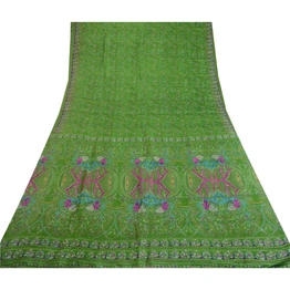 Sanskriti Vintage Sarees Green Indian Pure Silk Printed Sari Soft Craft Fabric, PR-64054