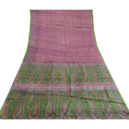 Sanskriti Vintage Sarees From India Pink Printed Pure Silk Sari 5Yd Craft Fabric, PR-64090