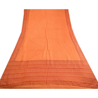 Sanskriti Vintage Sarees Indian Orange Pure Silk Printed Sari 5Yd Craft Fabric, PR-62709