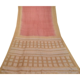 Sanskriti Vintage Sarees Pink-Brown Pure Silk Geometric Print Sari Craft Fabric, PR-64480