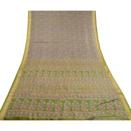 Sanskriti Vintage Green Indian Sarees Printed Pure Silk Sari Soft Craft Fabric, PR-60098