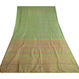 Sanskriti Vintage Green Printed Sarees 100% Pure Silk Sari 5Yd Soft Craft Fabric, PR-59746