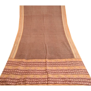 Sanskriti Vintage Brown Sarees 100% Pure Silk Printed Sari 5Yd Soft Craft Fabric, PR-59765