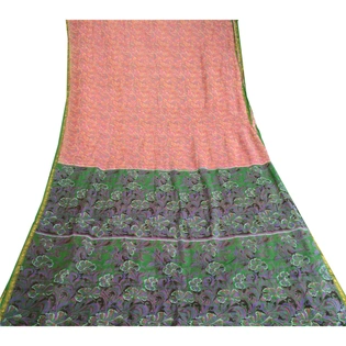 Sanskriti Vintage Pink Printed Sarees Pure Silk Zari Border Sari Craft Fabric, PR-59662