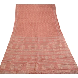 Sanskriti Vintage Dusty Pink Indian Printed Sarees Pure Silk Sari Craft Fabric, PR-59453