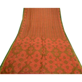 Sanskriti Vintage Sarees Red Bandhani Printed 100% Pure Silk Sari Craft Fabric, PR-64607