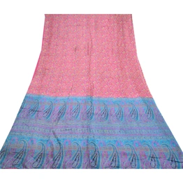 Sanskriti Vintage Pink Sarees 100% Pure Silk Printed Sari 5Yd Soft Craft Fabric, PR-56841