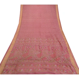 Sanskriti Vintage Sarees Blush-Pink Pure Silk Printed Sari Soft 5Yd Craft Fabric, PR-64620