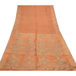 Sanskriti Vintage Brown Sarees Pure Silk Printed Sari Floral Soft Craft Fabric, PR-56483