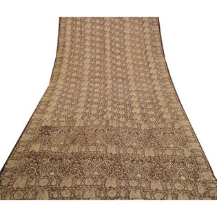 Sanskriti Vintage Sarees Dark- Brown Indian Printed Pure Silk Sari Craft Fabric, PR-64632