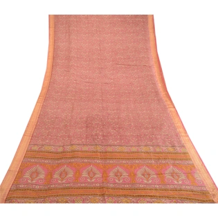 Sanskriti Vintage Sarees Pink Indian Pure Silk Printed Sari Soft Craft Fabric, PR-62963