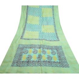 Sanskriti Vintage Sea Green Indian Sarees Pure Silk Printed Sari Craft Fabric, PR-56376