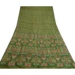 Sanskriti Vintage Sarees From India Green Pure Silk Printed Sari Craft Fabric, PR-64675