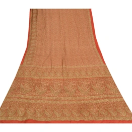 Sanskriti Vintage Red Sarees 100% Pure Silk Printed Sari 5Yd Soft Craft Fabric, PR-55367