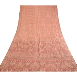 Sanskriti Vintage Sarees Indian Pink Pure Silk Printed Sari Soft Craft Fabric, PR-62909