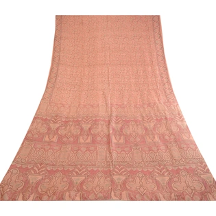 Sanskriti Vintage Sarees Indian Pink Pure Silk Printed Sari Soft Craft Fabric, PR-62909