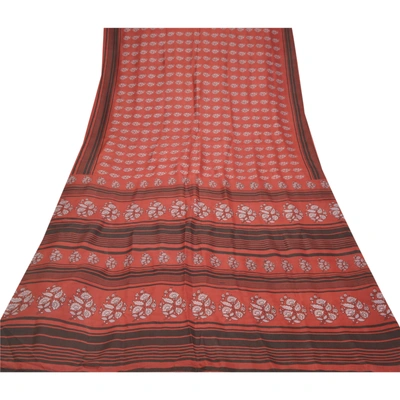 Sanskriti Vintage Dark Red Sarees Pure Silk Printed Sari Craft 5 Yard Fabric, PR-54695