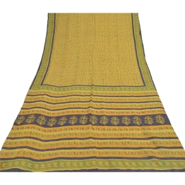 Sanskriti Vintage Yellow Sarees 100% Pure Silk Fabric Craft Printed Soft Sari, PR-52625