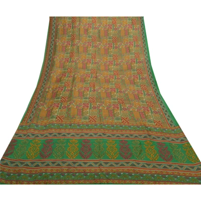 Sanskriti Vintage Multicolor Sarees Pure Silk Printed Sari Soft 5Yd Craft Fabric, PR-54025