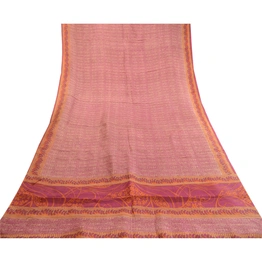 Sanskriti Vintage Sarees Purple From India Pure Silk Printed Sari Craft Fabric, PR-63423