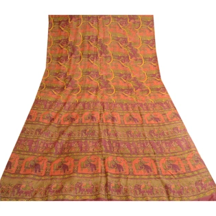 Sanskriti Vintage Multi Colored Sarees 100% Pure Silk Printed Sari Craft Fabric, PR-57868