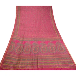 Sanskriti Vintage Pink Sarees Pure Silk Printed Zari Border Sari Craft Fabric, PR-58391