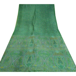 Sanskriti Vintage Green Sarees 100% Pure Silk Printed Sari Craft 5 Yard Fabric, PR-64737