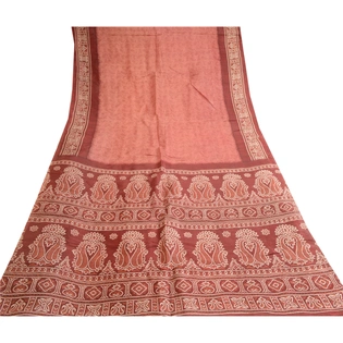 Sanskriti Vintage Blush Pink Blend Silk Sarees Printed Sari Floral Craft Fabric, PR-57400