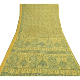 Sanskriti Vintage Green Sarees Art Silk Printed Zari Border Sari Craft Fabric, PR-54615