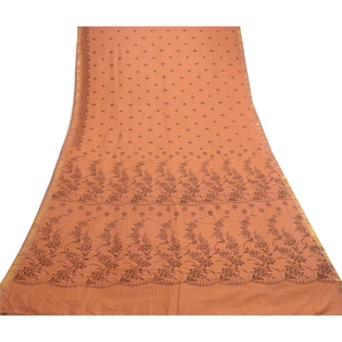 Sanskriti Vintage Sarees Brown Blend Silk Printed Woven Sari 5Yd Craft Fabric, PR-61139