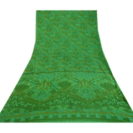 Sanskriti Vintage Sarees Indian Green Art Silk Printed Sari Floral Craft Fabric, PR-62438