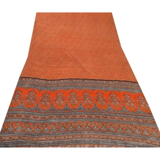 Sanskriti Vintage Orange Sarees Art Silk Printed Sari Craft Decor Soft Fabric, PR-49388