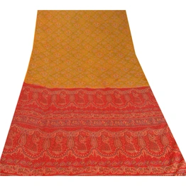 Sanskriti Vintage Yellow Sarees Art Silk Printed Sari Craft Decor 5 Yd Fabric, PR-49952