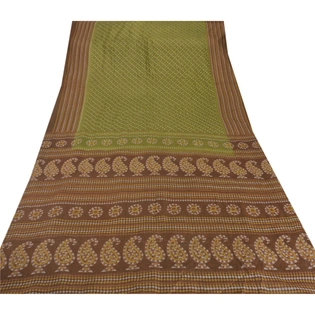 Sanskriti Vintage Green Sarees Blend Silk Printed Sari Craft 5 Yard Decor Fabric, PR-46451