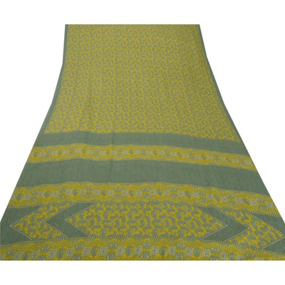 Sanskriti Vintage Yellow Sarees Art Silk Printed Indian Sari Craft 5 Yard Fabric, PR-44565