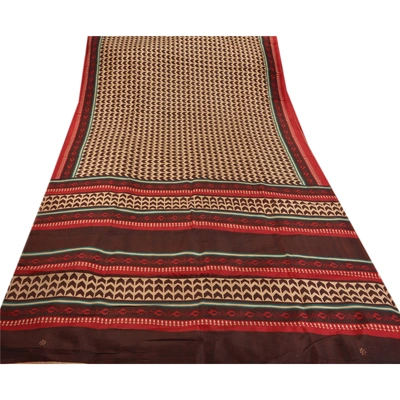 Sanskriti Vintage Brown Sarees Art Silk Printed Craft Fabric Indian Sari, PR-41552