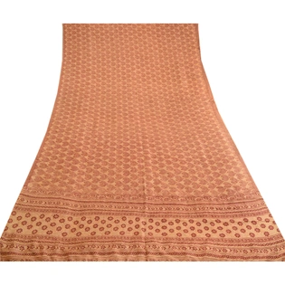 Sanskriti Vintage Sarees Salted Caramel Pure Silk Printed Sari Soft Craft Fabric, PR-62864