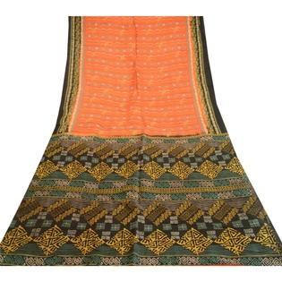 Sanskriti Vintage Sarees Orange Indian 100% Pure Silk Printed Sari Craft Fabric, PR-62877