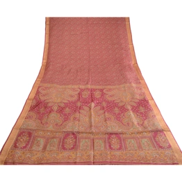 Sanskriti Vintage Sarees From India Purple Printed Pure Silk Sari Craft Fabric, PR-62888