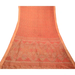 Sanskriti Vintage Sarees Red From India Printed Pure Silk Sari Soft Craft Fabric, PR-63400