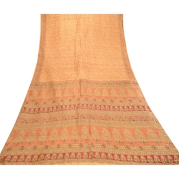 Sanskriti Vintage Sarees Indian Caramel Pure Silk Printed Sari Soft Craft Fabric, PR-61129