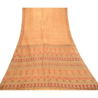 Sanskriti Vintage Sarees Indian Caramel Pure Silk Printed Sari Soft Craft Fabric, PR-61129