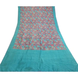 Sanskriti Vintage Sarees Purple 100% Pure Silk Printed Sari Soft Craft Fabric, PR-61051