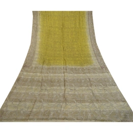 Sanskriti Vintage Sarees Indian Green Pure Silk Printed Sari 5Yd Craft Fabric, PR-61035